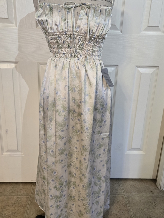 Astr Dresses & Skirts - Astr Smocked Floral Maxi Dress in White, Light Blue & Light Green